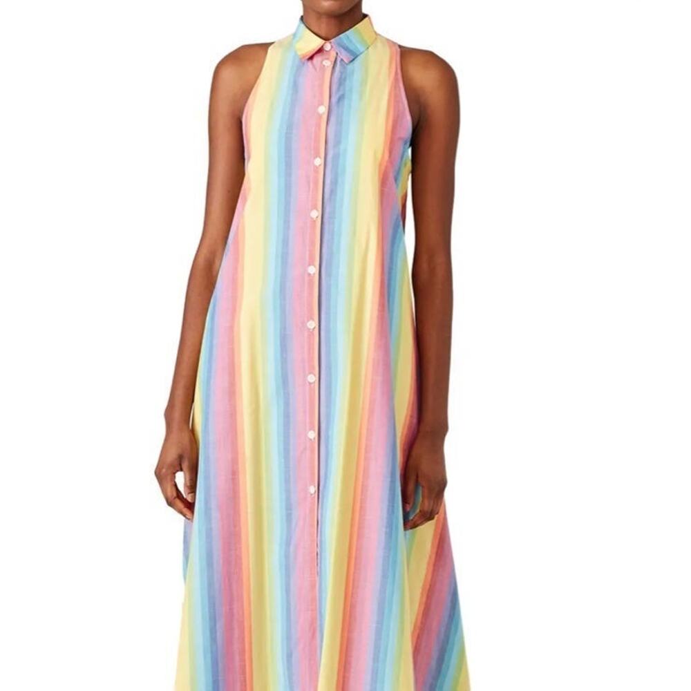 M.D.S. Rainbow Stripes Pride Pinafore Collar Designer Dress Womens Size 10